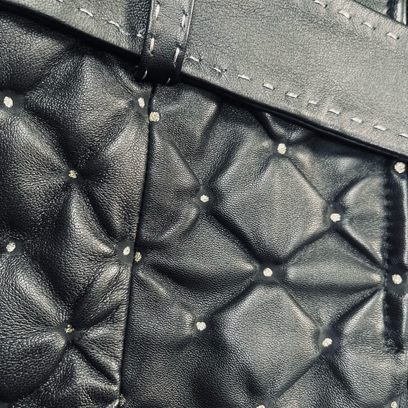 CACHE QUILTED SOFT LEATHER FOX FUR DETACHABLE COLLAR, SILVER DETAILING ON JACKET - Picture 6 of 16